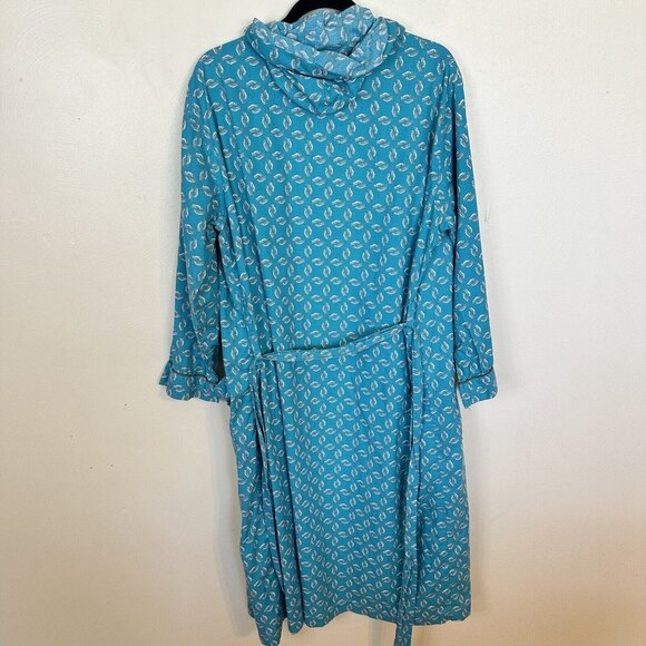 American Heaven Blue Penguin Print Cotton House Robe Medium Hood Pockets Animals - Picture 6 of 11
